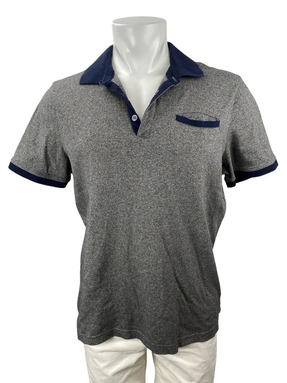 Banana Republic Luxury Touch Men's Gray Blue Short Sleeve Polo Shirt Top Size L